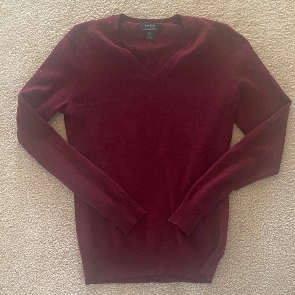 Lord & Taylor burgundy merino wool V-Neck Sweater